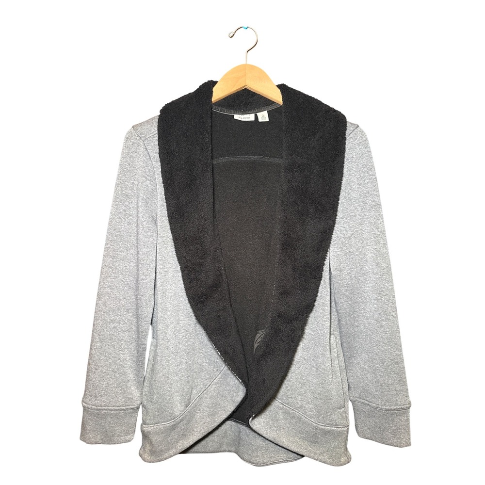 LL Bean Womens Gray Sherpa Lined Shawl Collar Open Front Cardigan Jacket Small